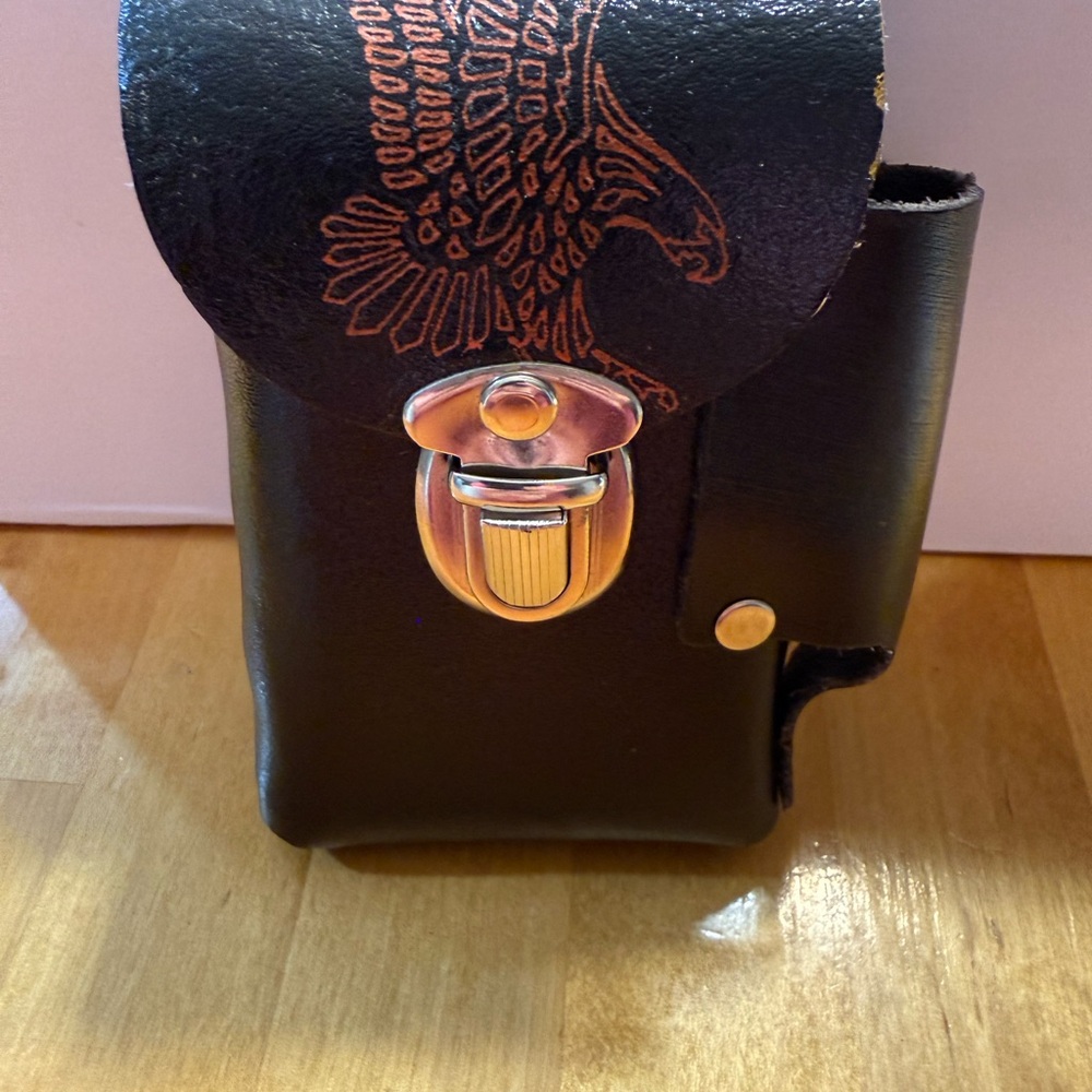 Black Leather Cigarette Case with Eagle Design